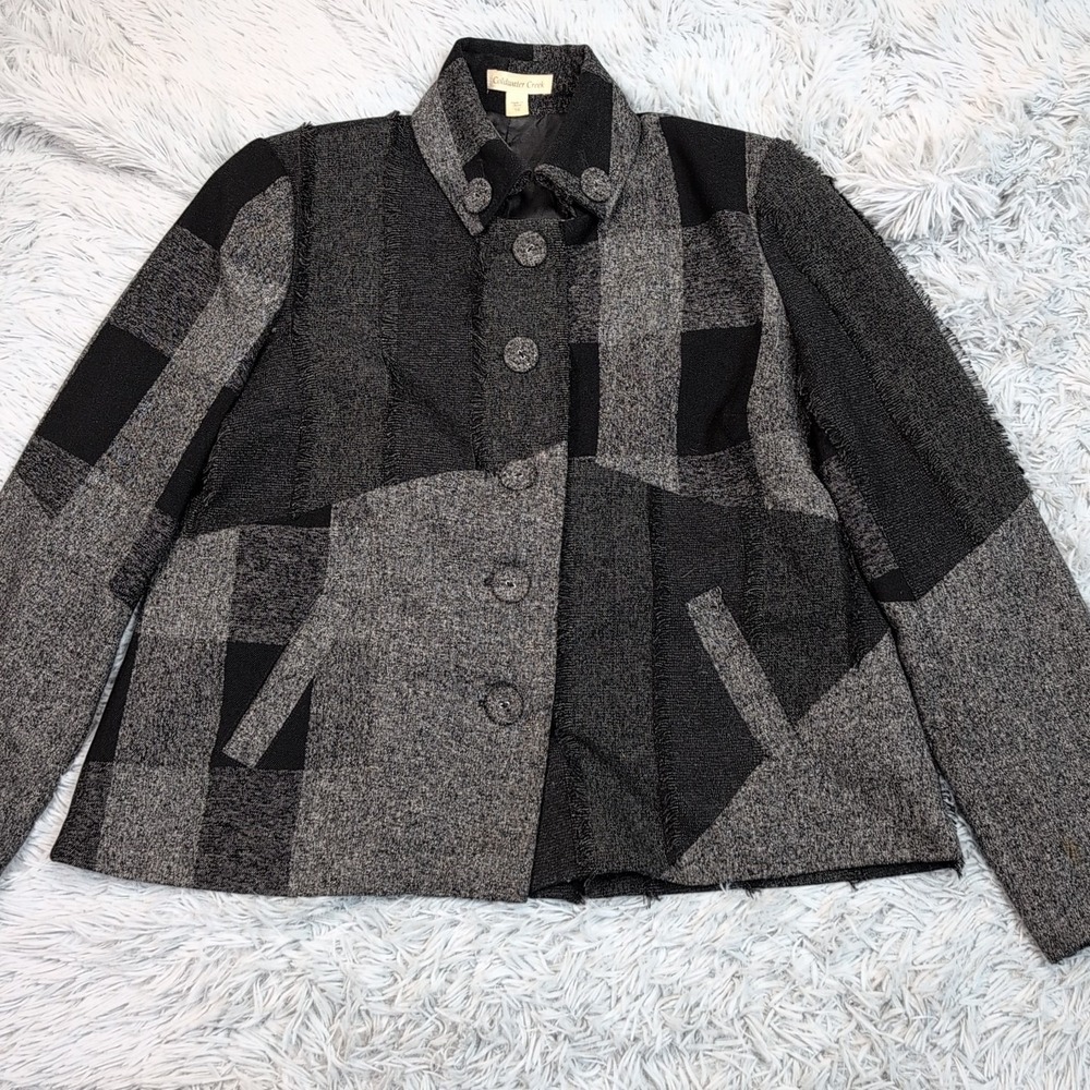 Coldwater Creek Jacket Womens 10 Gray Button Up Career Preppy Comfort Pockets